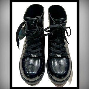 New Sam Edelman CIRCUS Waterproof Boots! Black Combat Patened Leather Style!